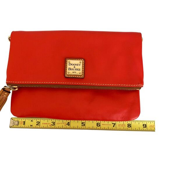 Dooney & Bourke Red Leather Crossbody Fold-Over Clutch Purse Tassel Strap - Picture 12 of 13
